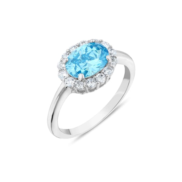 Baguette Collection Blue Oval Stone Silver Ring