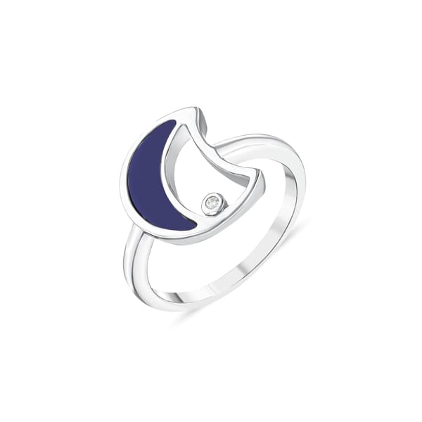 Lucky Gems Collection Lapis Stone Crescent Figure Silver Ring