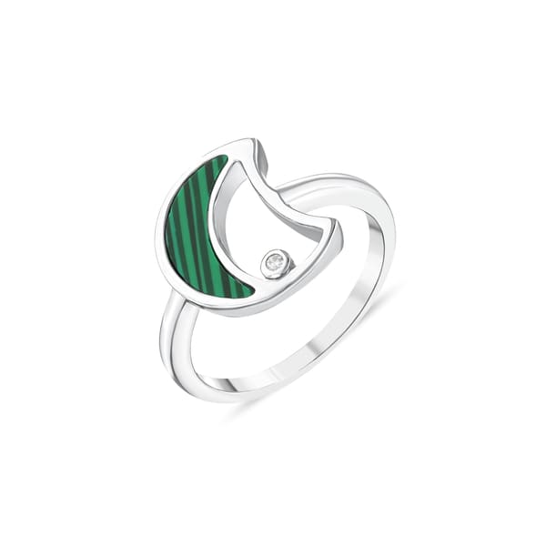 Lucky Gems Collection Malachite Crescent Silver Ring