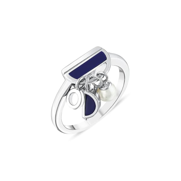 Lucky Gems Collection Lapis and Pearl Dangle Silver Ring