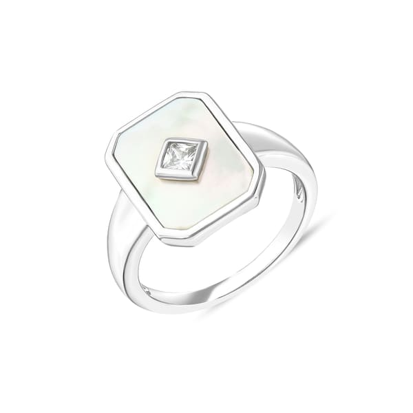 Lucky Gems Collection Rectangular Mother-of-Pearl Stone Silver Ring