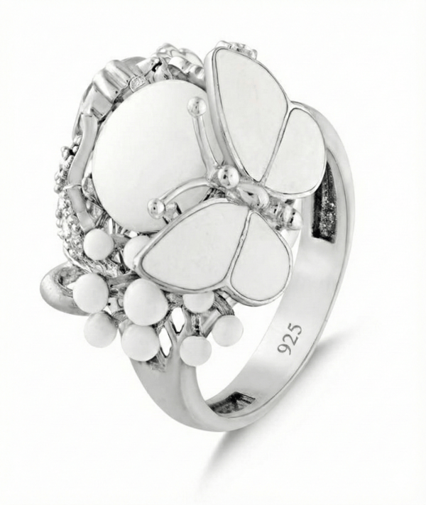 White Dreams White Agate Stone Silver Ring