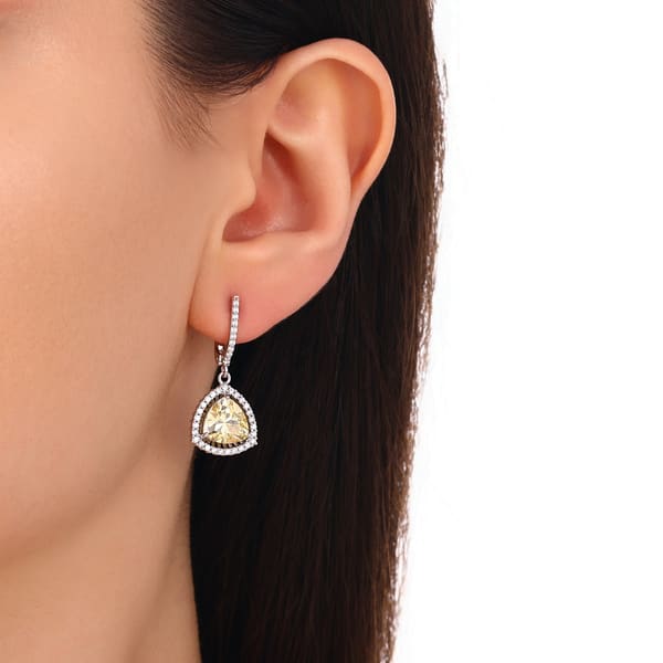 Серьги-подвески Gift Collection с желтым камнем огранки «триллион»