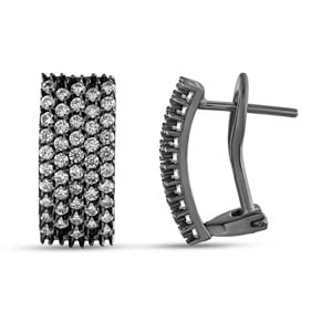 Hedgehog Siyah Bombeli Dikdörtgen Tasarımlı Rodajlı Gümüş Küpe
