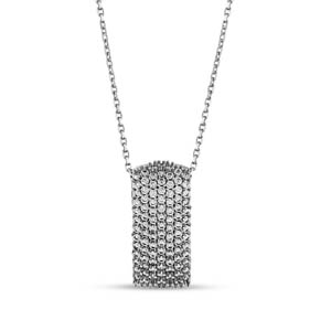 Hedgehog Beyaz Bombeli Dikdörtgen Tasarımlı Gümüş Kolye