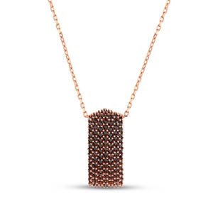 Hedgehog Kahverengi Bombeli Dikdörtgen Tasarımlı Altın Renkli Gümüş Kolye