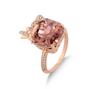 Gift Arı Tasarımlı Radiant Kesim Taşlı Rose Altın Renkli Gümüş Yüzük