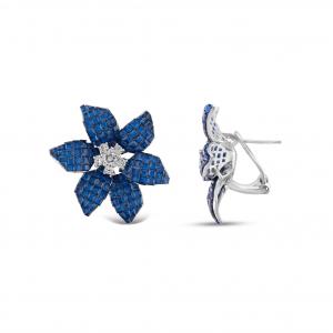 Eclat Mavi Çiçek Tasarımlı Gümüş Küpe