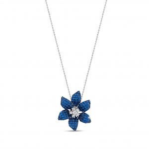Eclat Mavi Çiçek Tasarımlı Gümüş Kolye