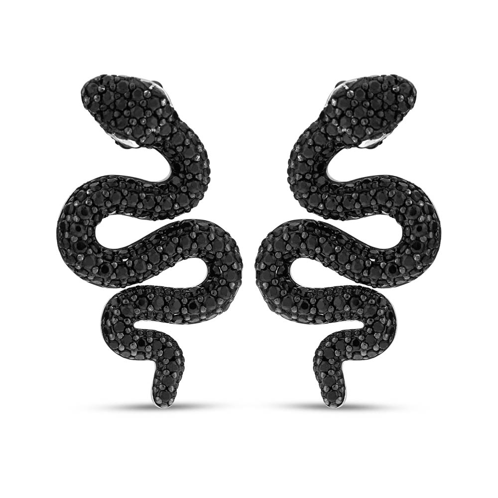 Dream Jungle Kıvrımlı Siyah Yılan Tasarımlı Tasarımlı Gümüş Küpe