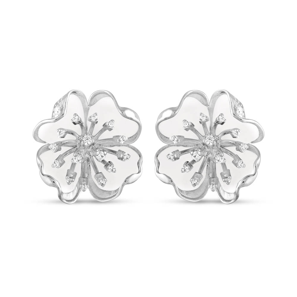White Dreams Model-17 Tomurcuklu Çiçek Tasarımlı Gümüş Küpe