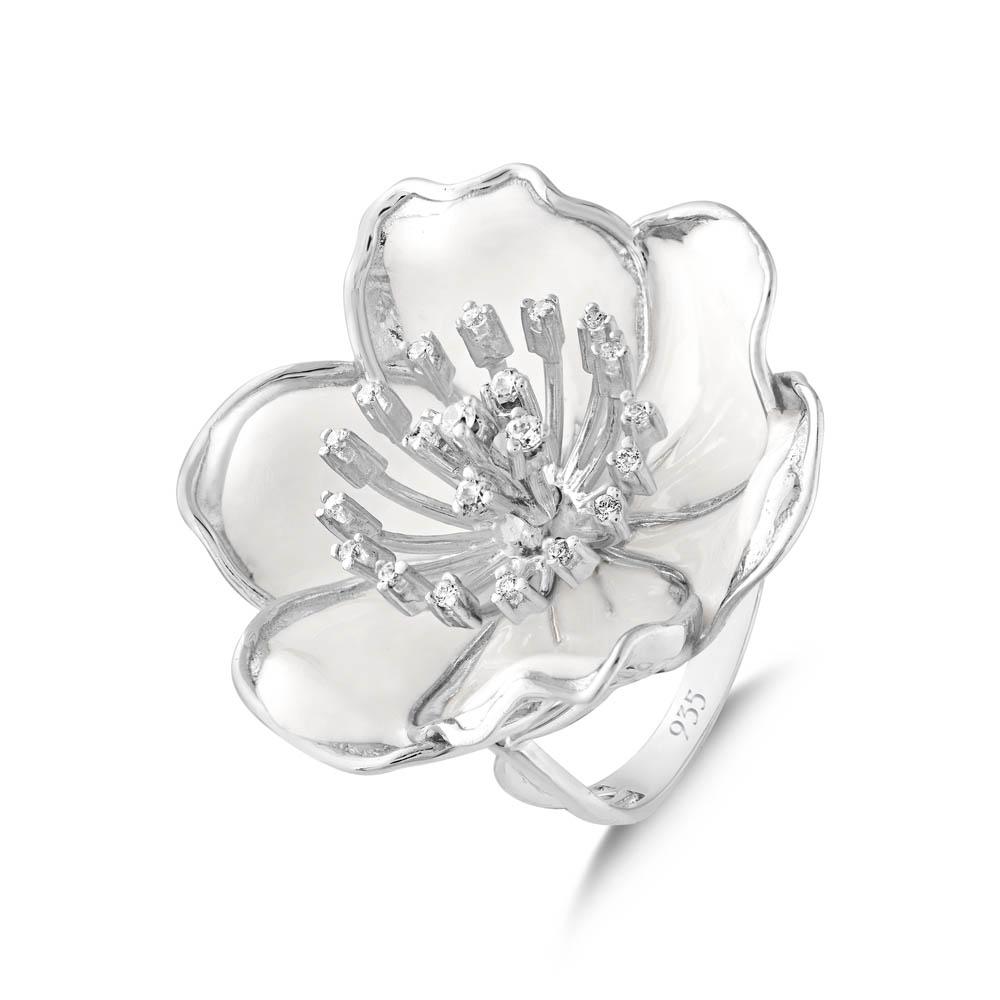 White Dreams Model-17 Tomurcuklu Çiçek Tasarımlı Gümüş Yüzük