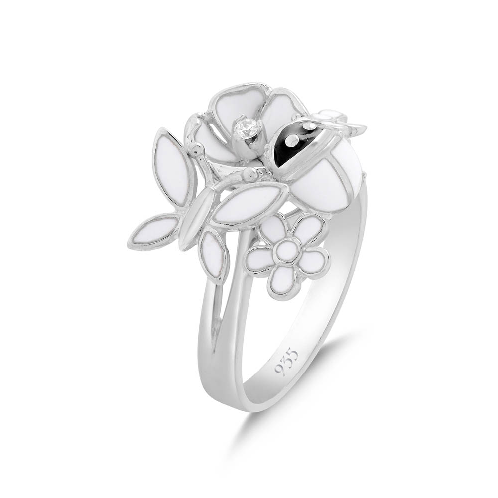 White Dreams Model-18 Çiçek Tasarımlı Büyük Gümüş Yüzük