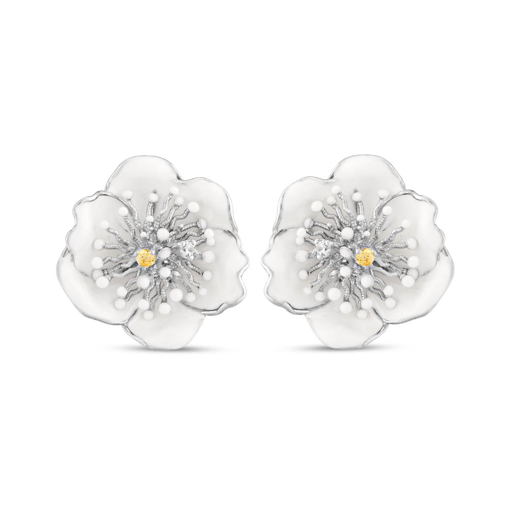 White Dreams Model-10 Tomurcuklu Çiçek Tasarımlı Gümüş Küpe