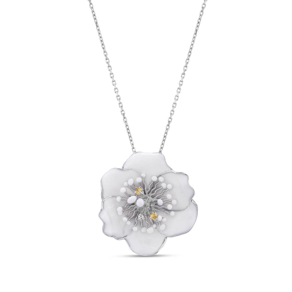 White Dreams Model-1 Tomurcuklu Çiçek Tasarımlı Gümüş Kolye