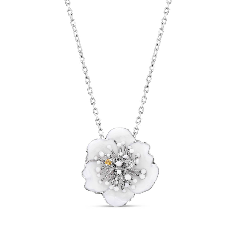 White Dreams Model-10 Tomurcuklu Çiçek Tasarımlı Gümüş Kolye