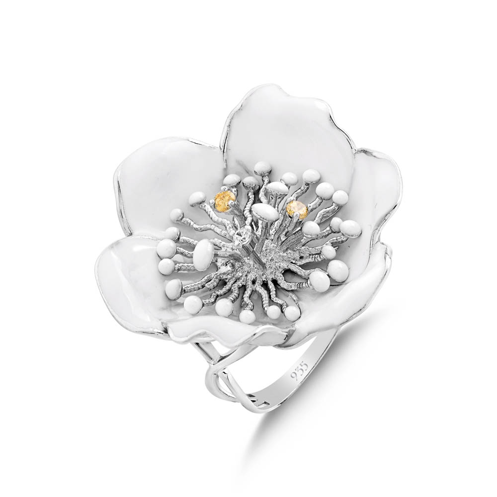 White Dreams Model-1 Tomurcuklu Çiçek Tasarımlı Gümüş Yüzük
