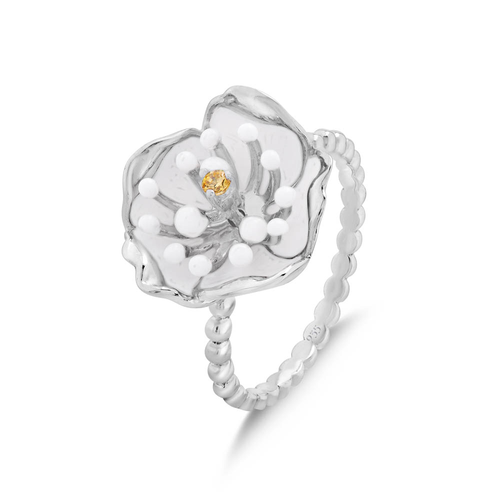 White Dreams Model-3 Tomurcuklu Çiçek Tasarımlı Gümüş Yüzük