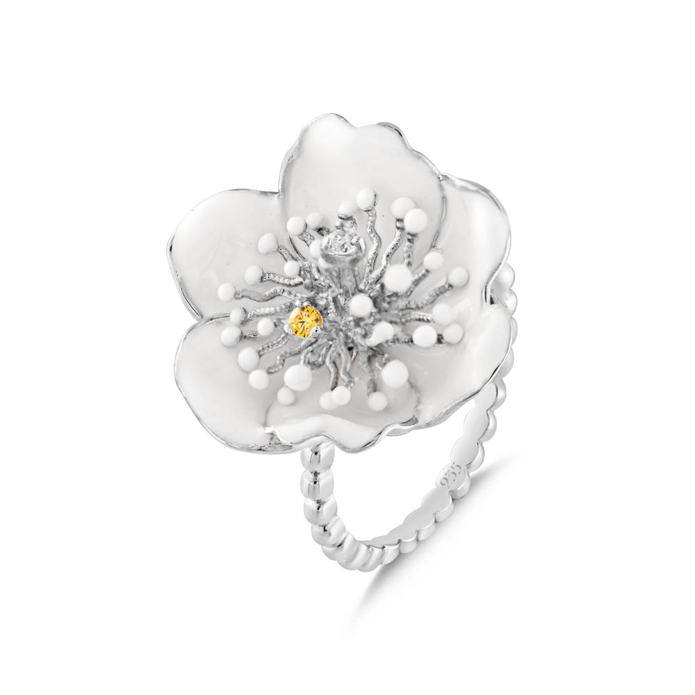 White Dreams Model-10 Tomurcuklu Çiçek Tasarımlı Gümüş Yüzük